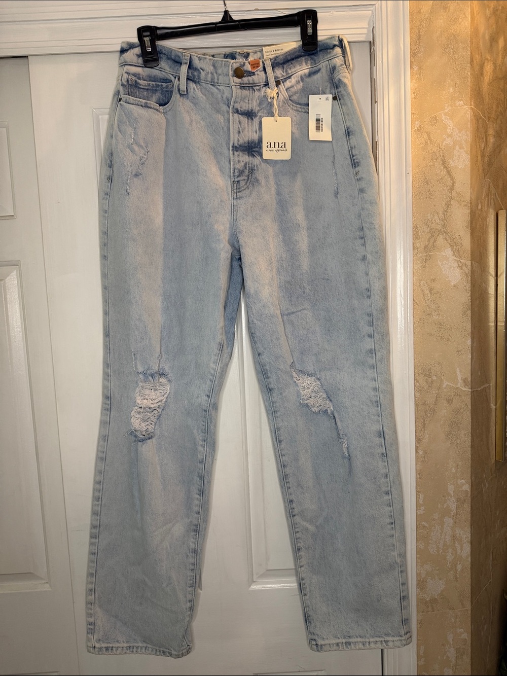 a.n.a Light Blue Distressed Straight Leg Jeans